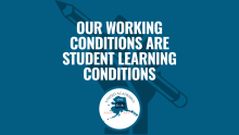 Our Working Conditions are Student Learning Conditions with fist in background and unac logo