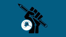 UNAC logo with union fist on blue background