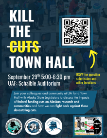 Kill the Cuts town hall sept 29 from 1700 to 1830 at UAF schaible auditorium